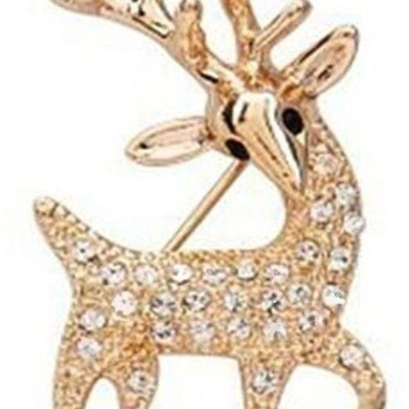 Brooch Deer Animal Rhinestone Sparkle Gemstone Christmas Pins - Picture 2 of 4
